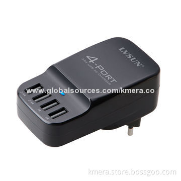 34W Portable Mobile Phone Charger, 4 Independent USB Ports/Can Charge 2 iPhone/2 iPad Simultaneously